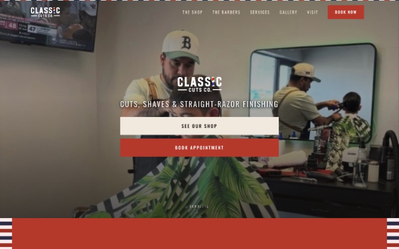 Classic Cuts Co. barber shop website homepage